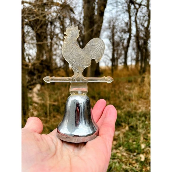 Vintage Small Decor Bell Lucite Rooster, Chicken Farmhouse Dinner Bell - Picture 4 of 10